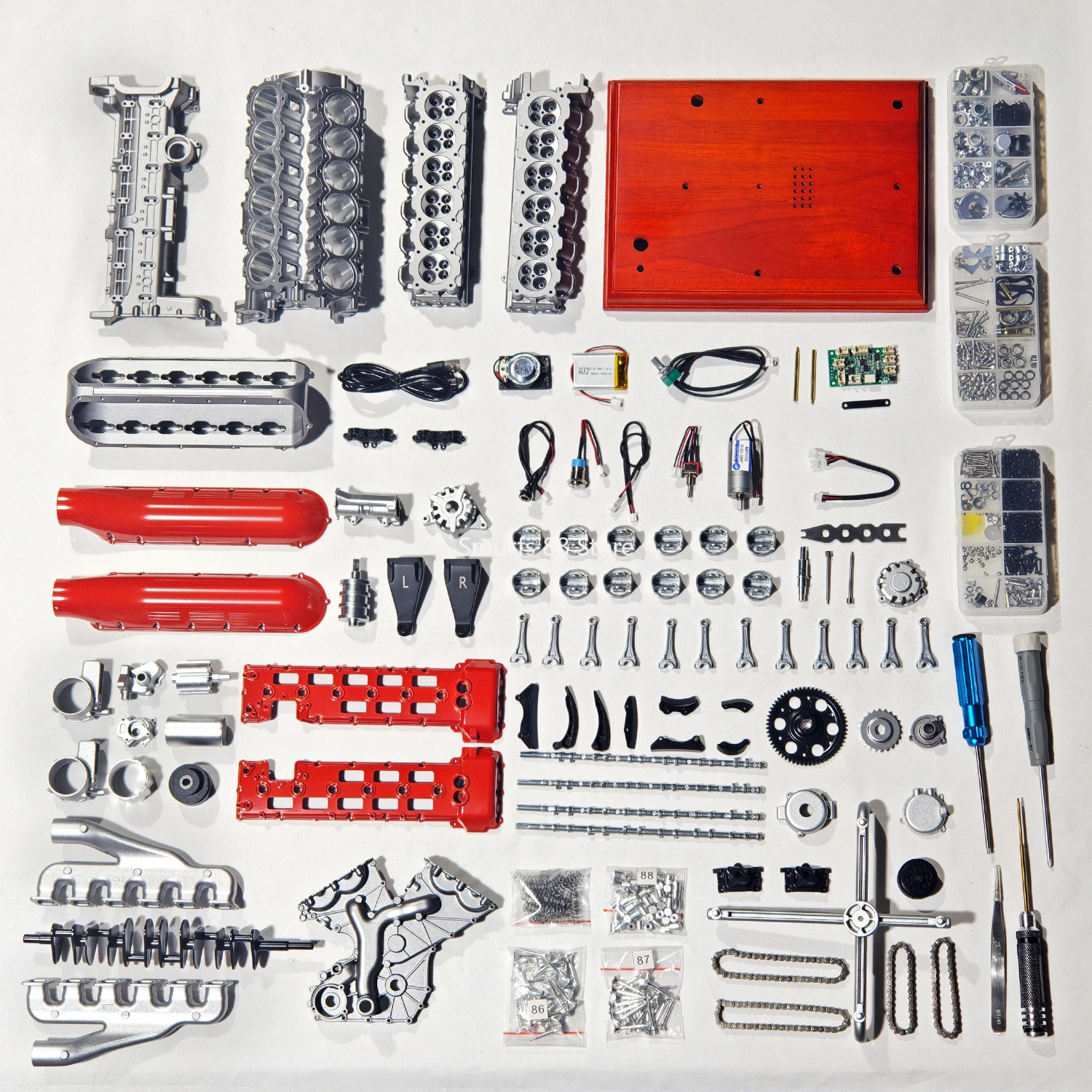 TECHING V12 Engine Model Assembly Kit Metal Engine Model with Motor and Base Toys Dual-circuit Oil Pump Mechanism