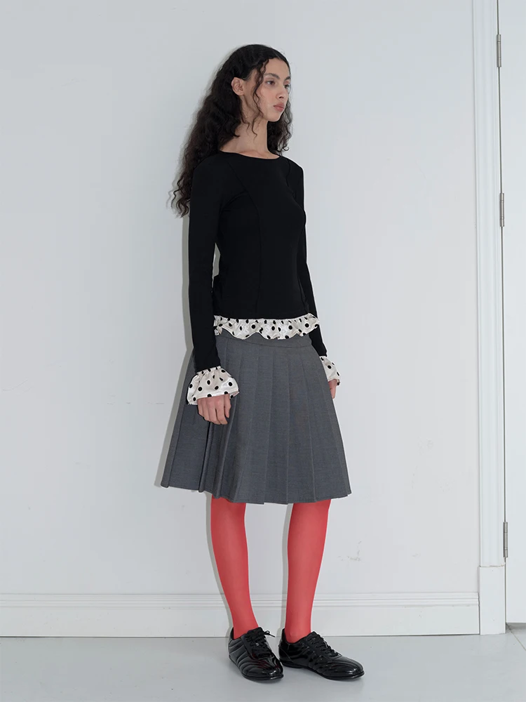 

Dorydory Color Blo Polka Dot round Ne Knitted Top Spring Summer New Women's Slim Fit Long Sve T-irt Floral Print Sve