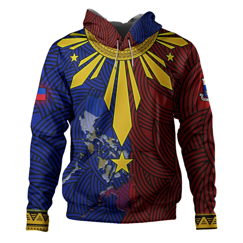 

Vintage 3D Printed RepublicOf The Philippines Flag Hoodies For Men Philippine National Emblem Graphic Pullovers Sweatshirts Top