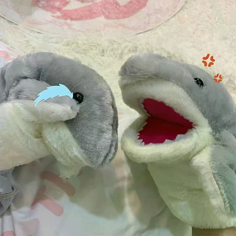 22cm Cute Little Shark Hand Puppet Gloves Plush Toys Animal Hand Puppet Shark Arm Open Mouth Glove Doll Kids Birthday Gifts