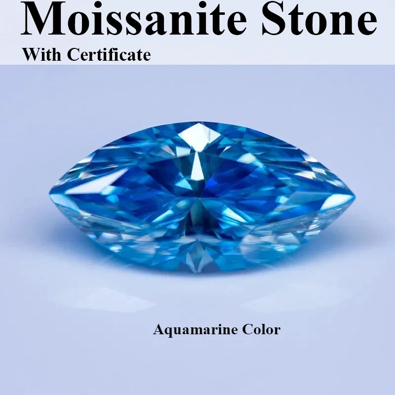 

Moissanite Gemstone Aquamarine Color Marquise Cut Lab Grown Diamond For Charms Woman Advanced Jewelry Rings Earrings Making