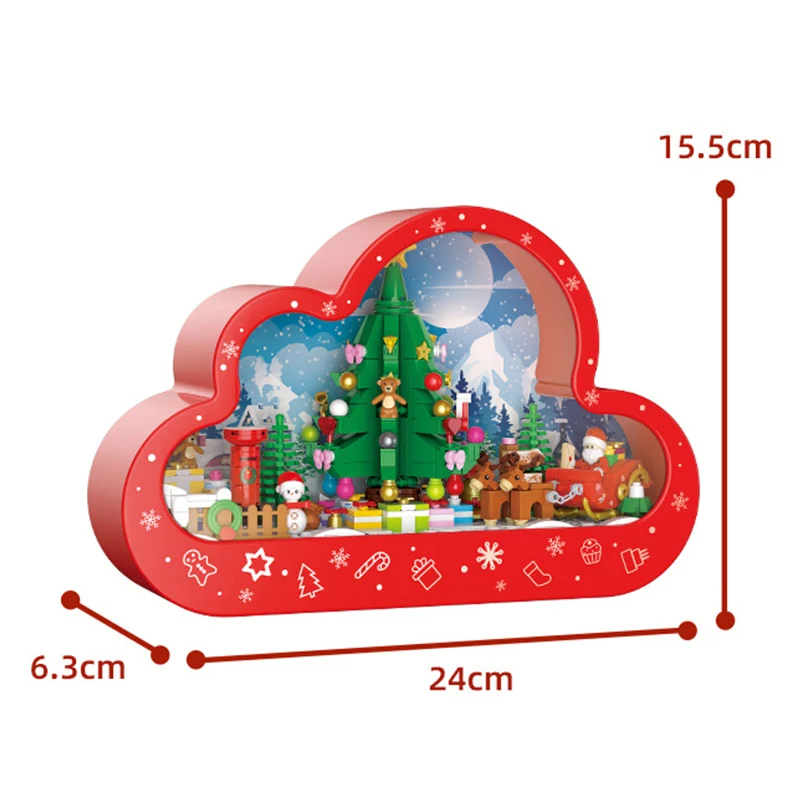 Creative Merry Christmas Tree Cloud Mirror Model Building Blocks Snowman Santa Claus With Lights Mini Bricks Toys Christmas Gift