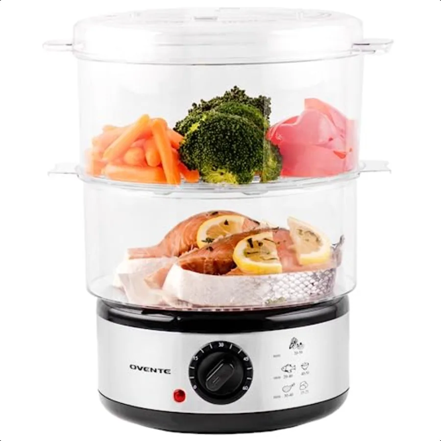 

2 Tier Electric Food Steamer for Cooking Vegetables Stainl Steel Base Stackable and Dishwasher Safe Baskets 400W with Auto Shut