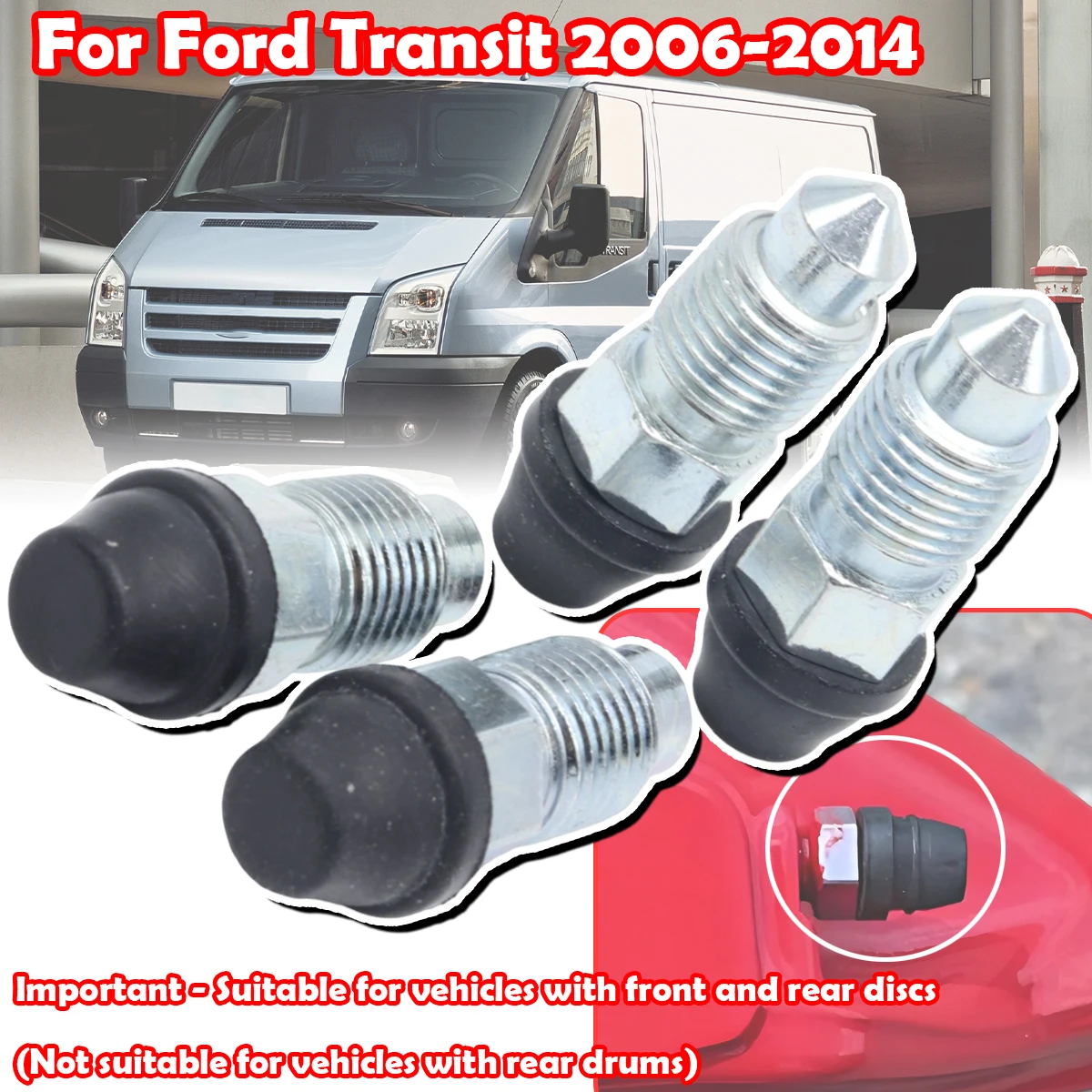 

For Ford Transit 2006 2007 2008 2009 - 2014 Front Bleeder Valves and Rubber Dust Caps Left Right Caliper Bleed Nipple Screw Kit
