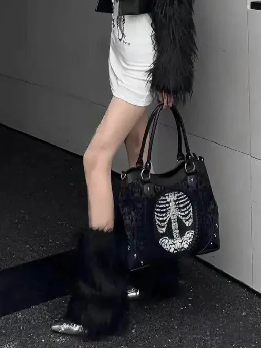 Dark Goth Punk Lolita Backpacks Print Tote Messenger Bags Subculture Y2k Vintage 2026 Antumn New Bulk Lace Black Bag Women