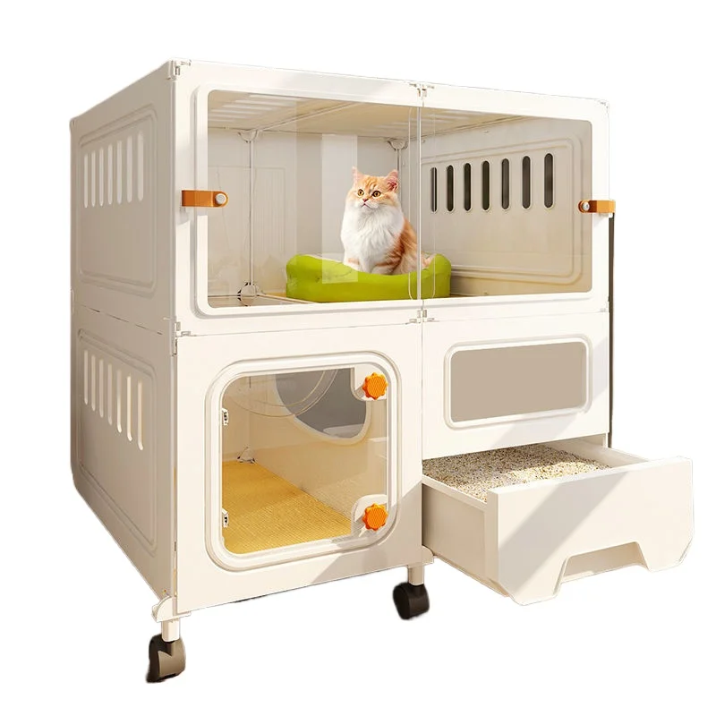 

Cat villa with toilet drawer type integrated indoor large free space, one bedroom, household cat cage