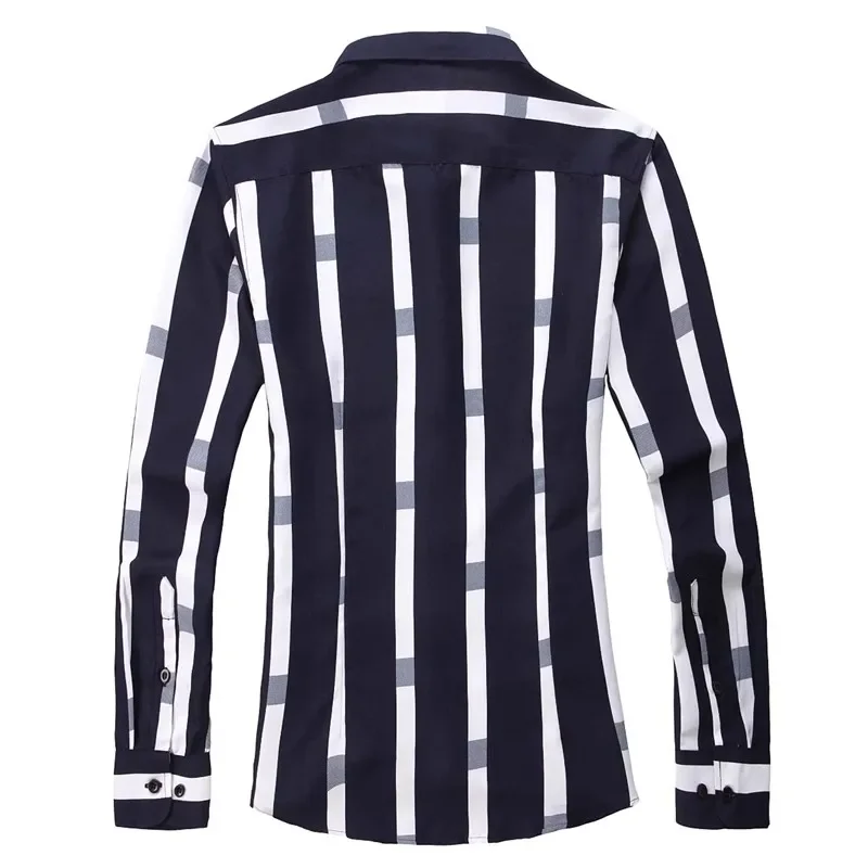 Fashion Men Long Sleeve Stripe Shirts Spring Autumn New Korean Clothing Streetwear Lapel Male Business Casual Cotton Social Tops