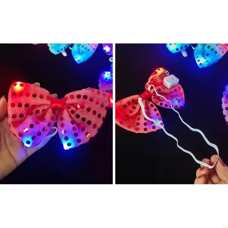 4XFE 10 Pieces LED Light Up Flashing Sequin Bow Tie Glow Necktie Luminous Adjustable Bowties for Party Dance Masquerades