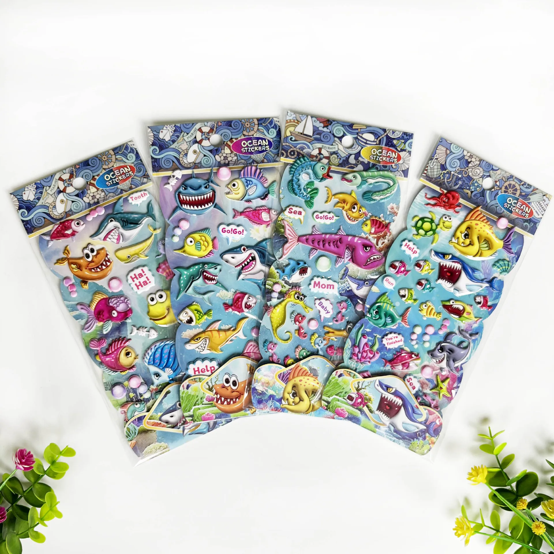 

3D Ocean Animal Stickers, Cute Cartoon Shark Fish Puffy Decals for DIY Crafts Scrapbook Journal, Sea Theme Reward Stickers Gift