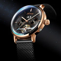 AILANG Men Skeleton Automatic Mechanical Watch Black Tourbillon Man Full Steel Watches Mens Self-Wind Watch Relogio Masculino