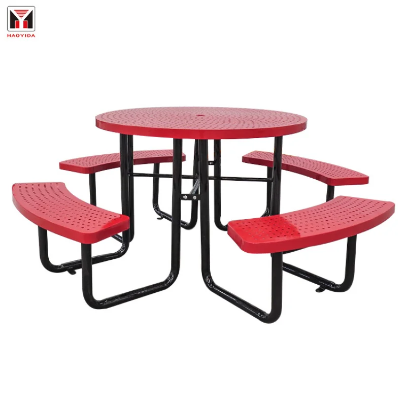 custom.Outdoor Furniture Expanded Metal Commercial Picnic Tables Metal Steel Restaurant Outside Table and Chair Set