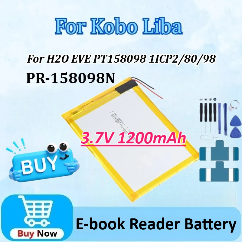 

New PR-158098N 3.7V 1200mAh Electronic E-book Reader Replacement Battery for Kobo Liba H2O EVE PT158098 1ICP2/80/98 + tools