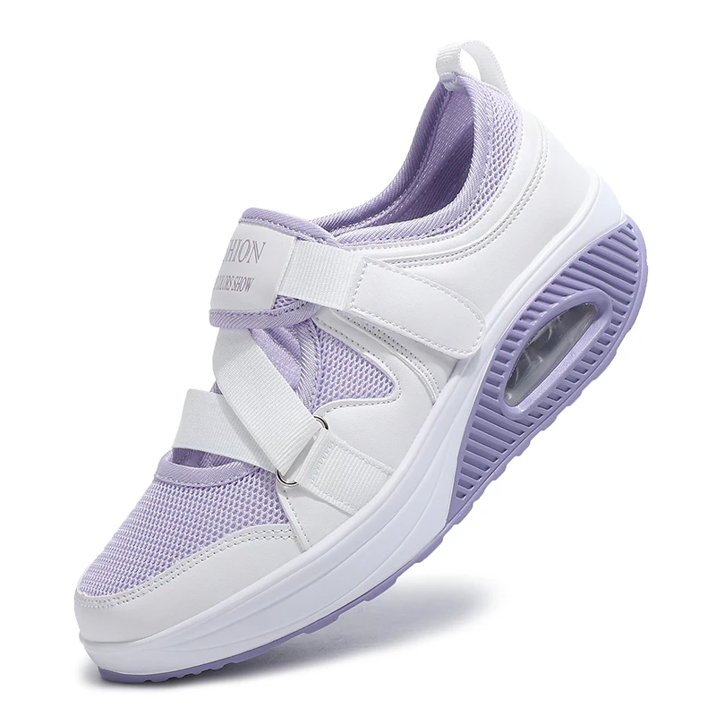 Cushion Platform Shoes Women Casual Shoes Ladies Sneakers Breathable Mesh Spring Summer Wedge Shoes Ankle Strap Flats