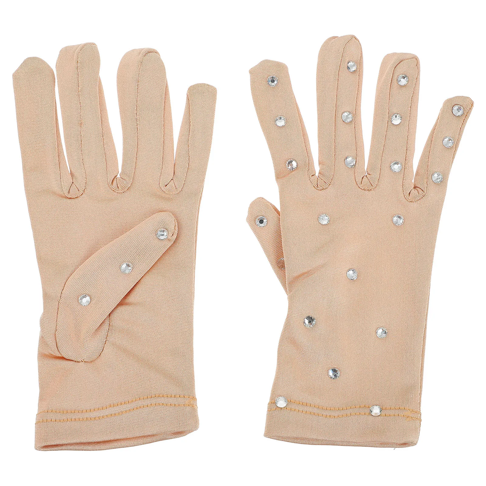 

1Pair Durable Figure Skating Performance Gloves Rhinestone Transparent Non-Slip Thermal Elastic Fiber Skating Gloves for Stage