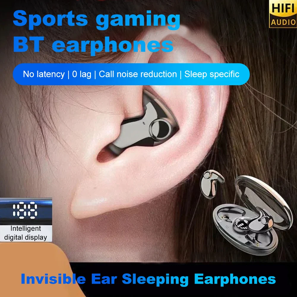 Bluetooth 5.3 Wireless Sleep Earphone Noise Reduction Invisible Earphone Sleeping Headset IPX5 Waterproof Mini Hidden Earbuds