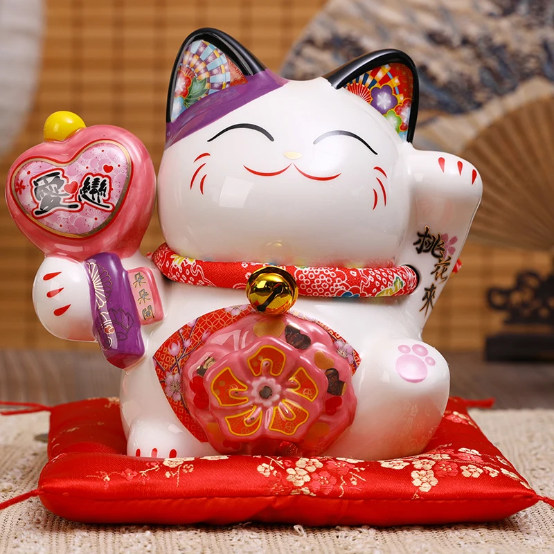 Sakura Ceramic Fortune Cat Piggy Bank, Home Decoration Lucky Cat Maneki Neko Ornament, Love Gift Box