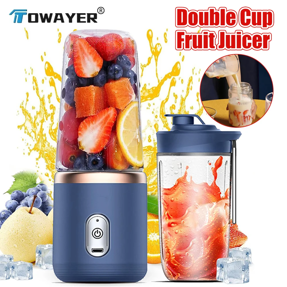 Dual Cup Fruit Juicer 400ml Electric Blender Handheld USB Quick Charge Juicer Apply for Fruit Vegetables Family Party Travelling