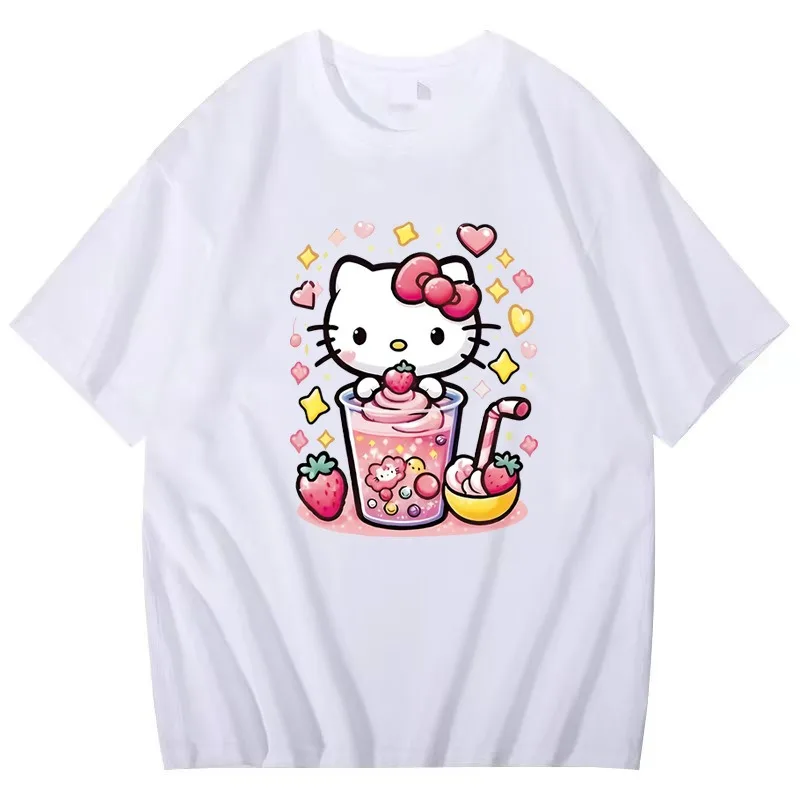 

Hello Kitty, милые топы для девочек, футболка с изображением аниме My Melody Kuromi, винтажная потертая футболка Kuromi, уличная женская хлопковая футболка