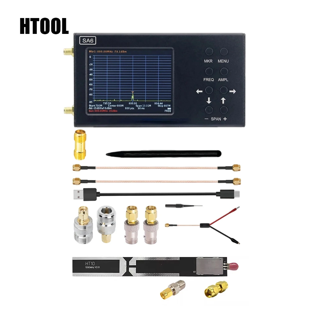 

HTOOL SA6 Set Spectrum Analyzer 6GHz RF Handheld Frequency HT10 Log Periodic Antenna EMI Test Provide PC Software Portable