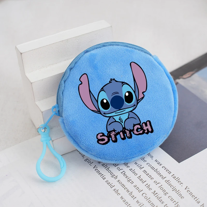 Disney Stitch Round Coin Purse Cute Cartoon Printed Cosmetic Handbags Large Capacity Student Headphone Keychain Organiser Gifts