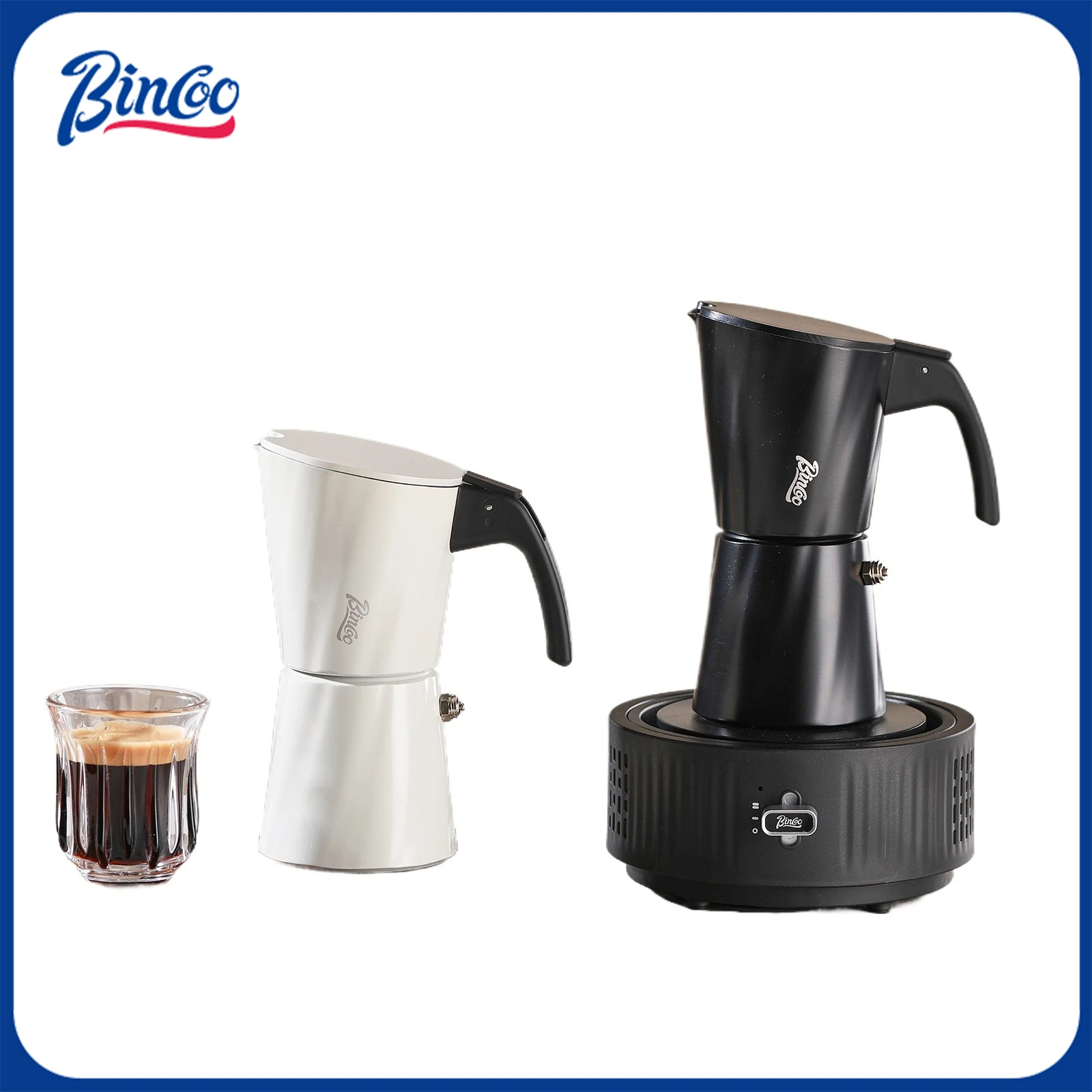 

BINCOO Double Valve Moka Pot with Electric Stove Set Household Coffee Maker & Manual Coffee Grinder Set 2 Cups grecas de cafe