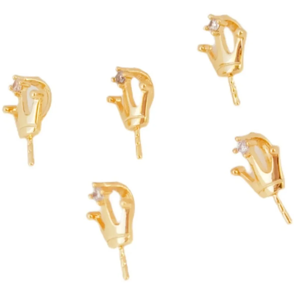 نحاس عيار 14 قيراط مطلي بالذهب، مرصع بالزركون، غطاء تاج، دبوس معلق، قلادة من اللؤلؤ واليشم، إكسسوار DIY #6