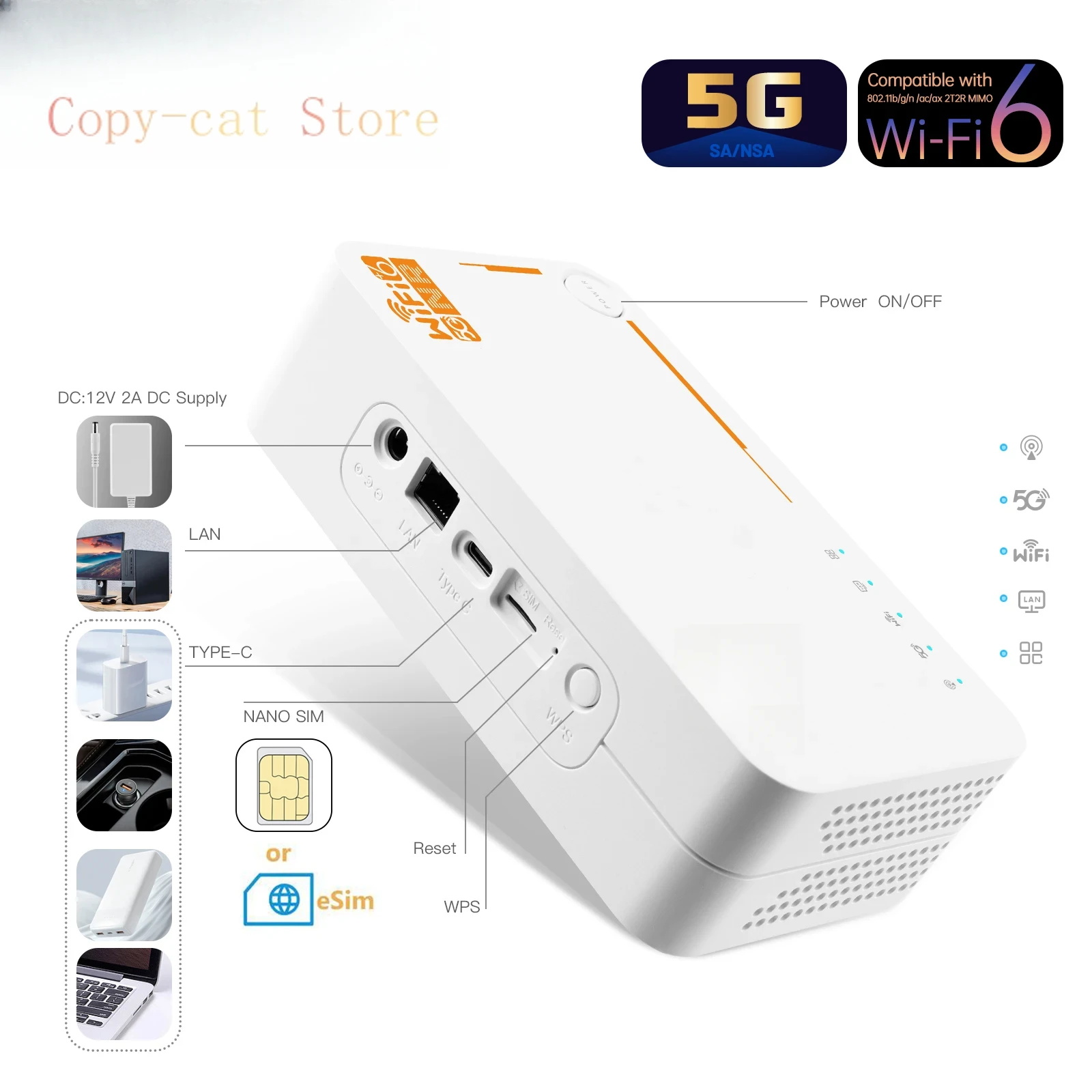 جهاز توجيه AX3000 eSim C160 5G مع بطارية 4000 مللي أمبير في الساعة ثنائي النطاق VPN 32 مستخدم فتحة بطاقة Sim KuWFi ونقطة اتصال WiFi لـ 32 مستخدمًا