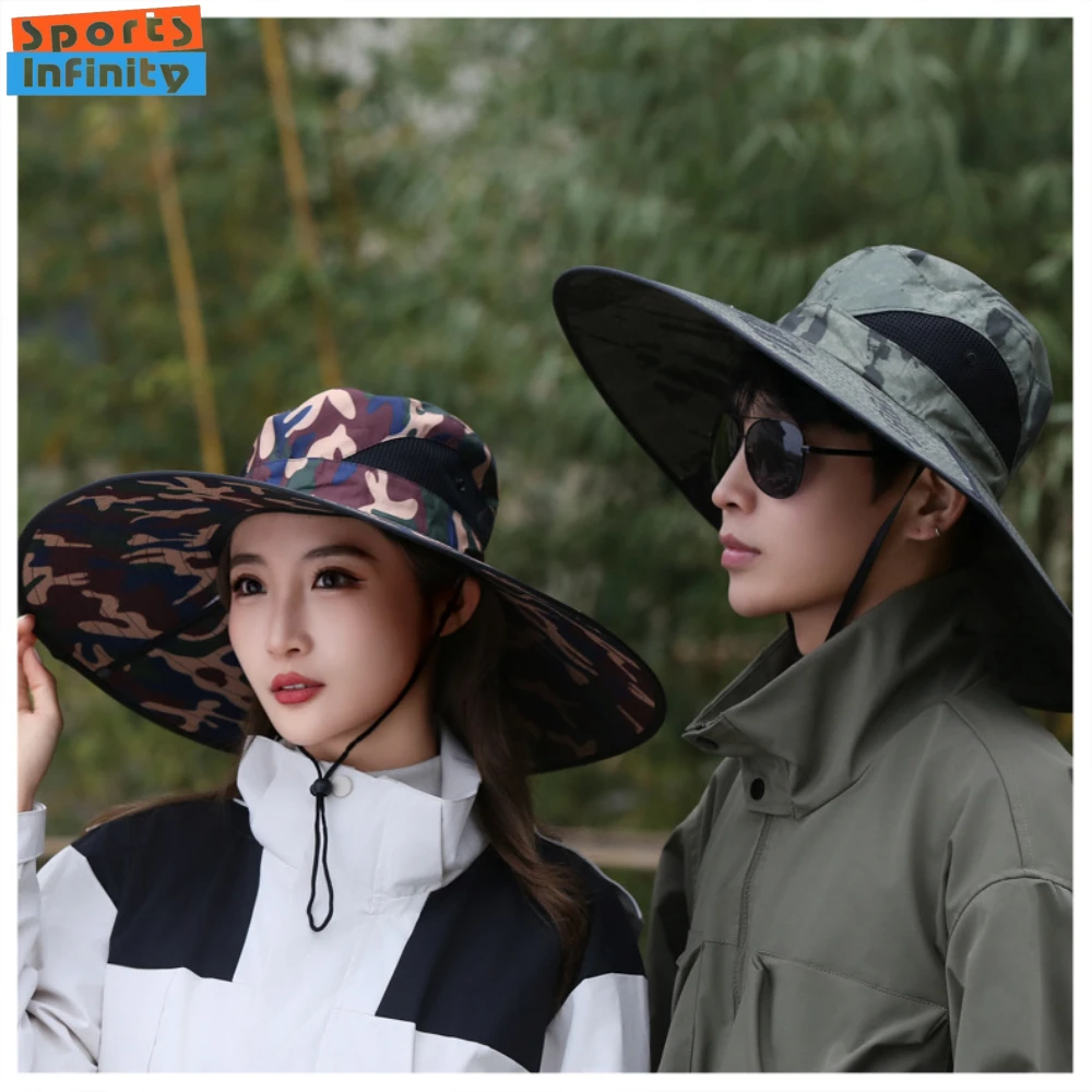 Men Sunshade Hats 15cm Big Eave Climbing Hat Fishing Hat Outdoor Work Hiking Climbing Sun Protection Adjustable Sun Hat Women