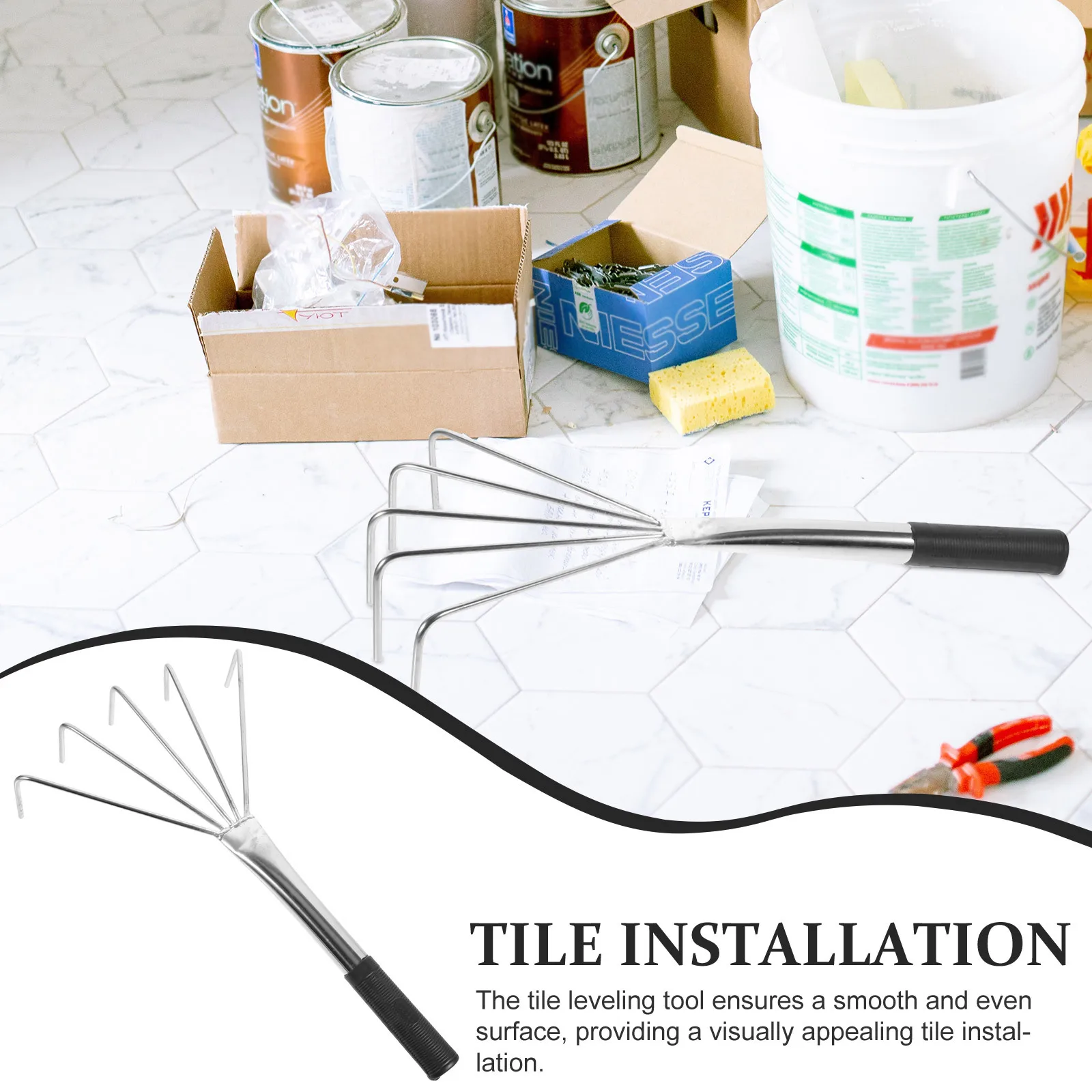 Herramienta de nivelación de azulejos, rastrillo plano de arena de acero inoxidable, dispositivo de ladrillo multifuncional para el hogar, rastrillo de arena para suelo de azulejos, ceniza resistente