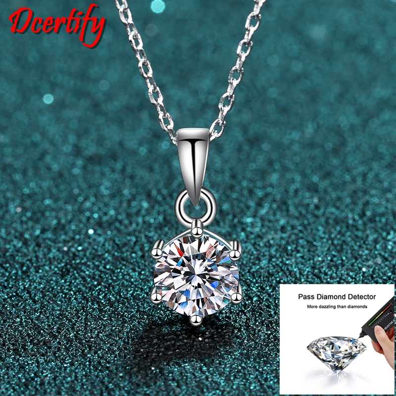 Certified 0.5-3CT Moissanite Stone Pendant Necklaces For Women Trendy Sterling  White Gold 10K Wedding Jewelry With Box