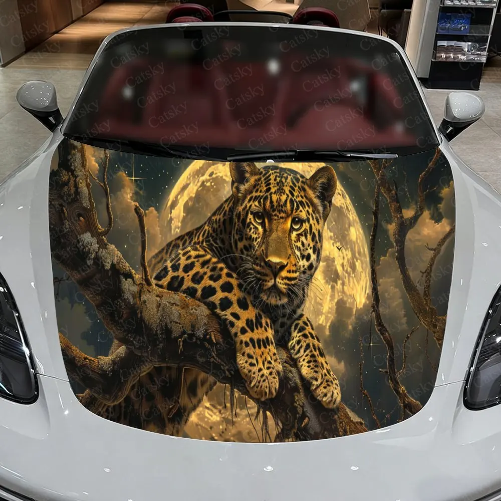 

Leopard in Golden Forest Light Car Hood Stickers - Self-Adhesive, Waterproof and Durable Vinyl Wrap, Decorate And Protect Your C