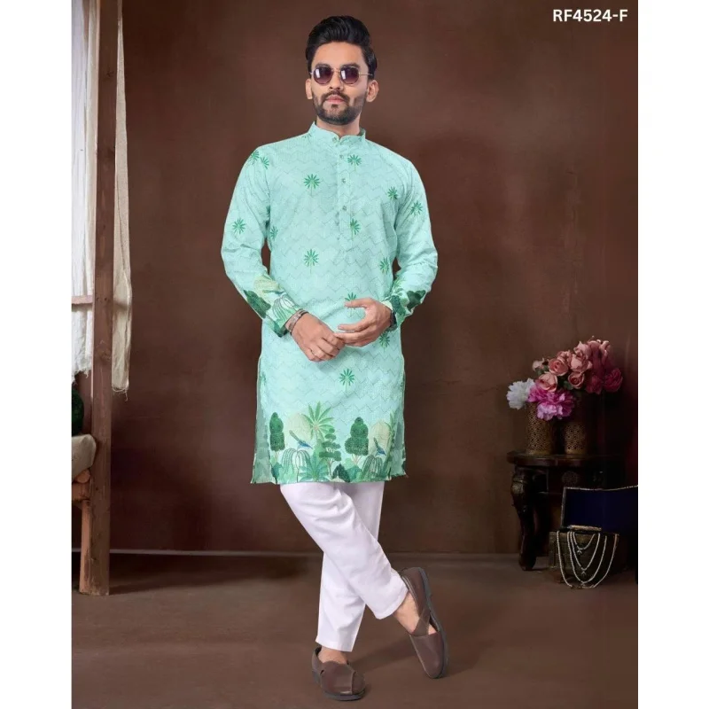 Men's Islamic Arabic Abaya Robe Ethnic Print Stand Collar Youth Mid-length Shirt Luxury Coat Casual Fashion Muslim Men Clothing