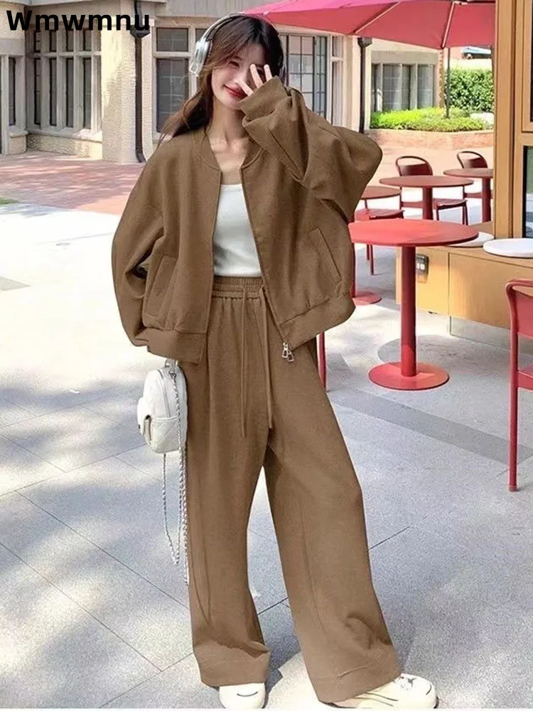 

Мешковатые повседневные спортивные комплекты из двух предметов большого размера, женские повседневные модные брюки на шнуровке Conjuntos, прямые широкие брюки с высокой талией, ансамбли