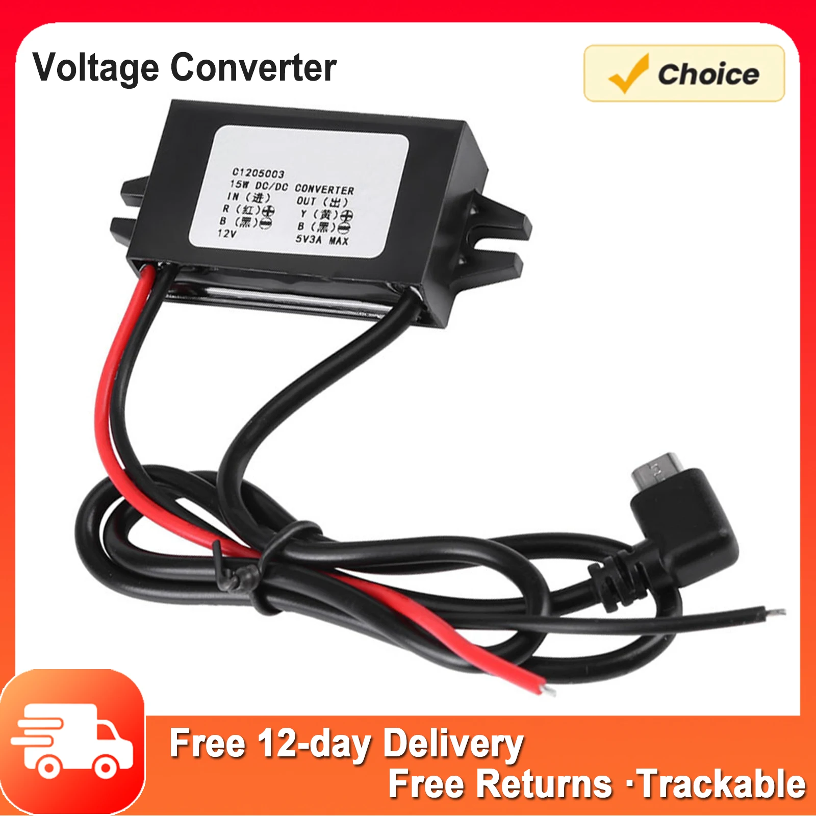 

12V to 5V Converter USB Car Voltage Converter -12V to 5V 3A USB Converter Voltage Step Down Regulator for Car Smartphone
