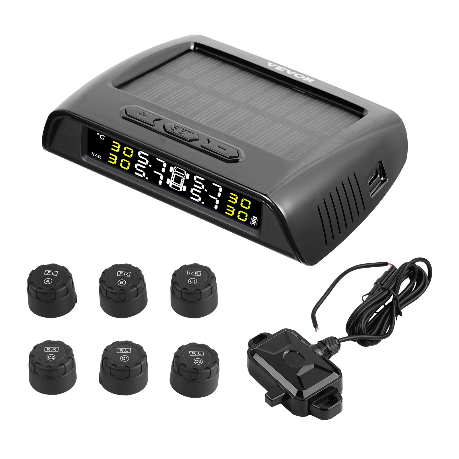 

SucceBuy Universal Wireless RV Tire Pressure Monitoring System 0-199/7.3-116 PSI Trailer TPMS Car Alarm System Waterproof Sensor