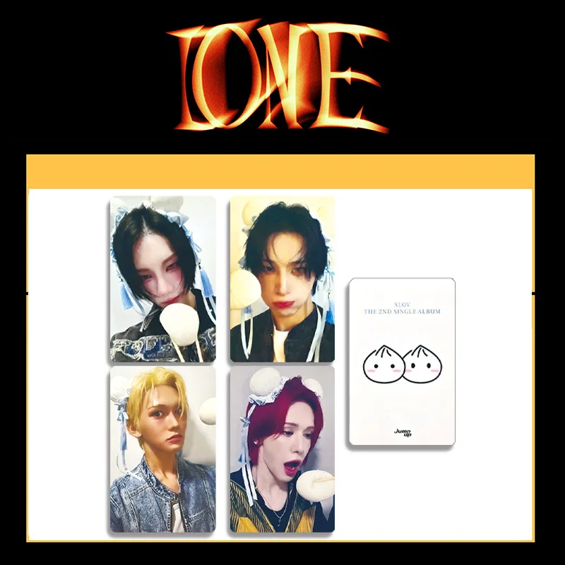 

Kpop XLOV 2nd Single Album I ONE Card 4pcs/Set Double Sides Printing Bright Film LOMO Card Hyun Rui Haru Fans Collections Gift