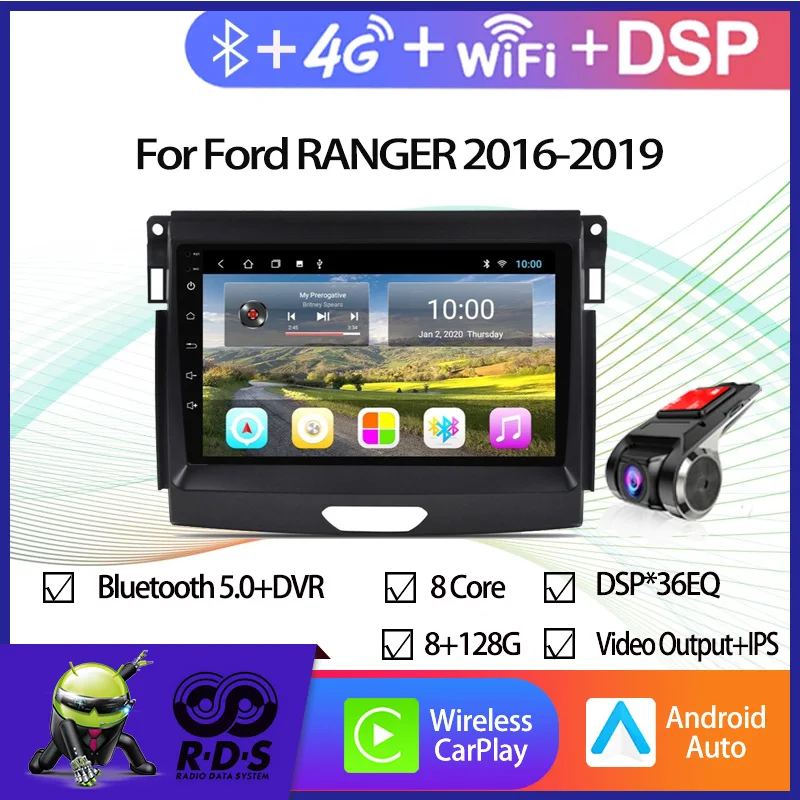 

Автомобильный GPS-навигатор Android для Ford RANGER 2016-2019 с RDS BT Mirror-Link Wifi Aux 4G AHD DSP CARPLAY