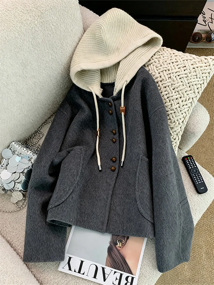 

Женское шерстяное пальто-костюм из трикотажа, осень 2026, новинка, корейский стиль, высококачественное, из полиэфирного волокна, теплое