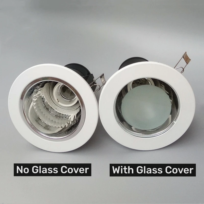 Embutido teto Downlight Frame, montado suporte soquete, lâmpada LED substituível, Spot Light Fixture Holder, níquel redondo, branco, E27