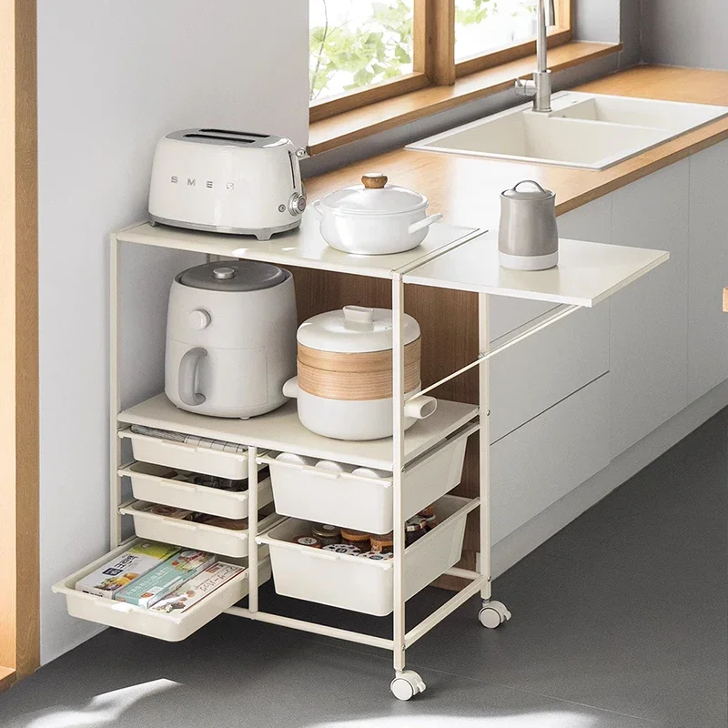 

Multi-layer Kitchen Cart Sideboard Tea Handcart Extension Design Multi-functional Microwave Storage Mobile Kitchen Cabinet