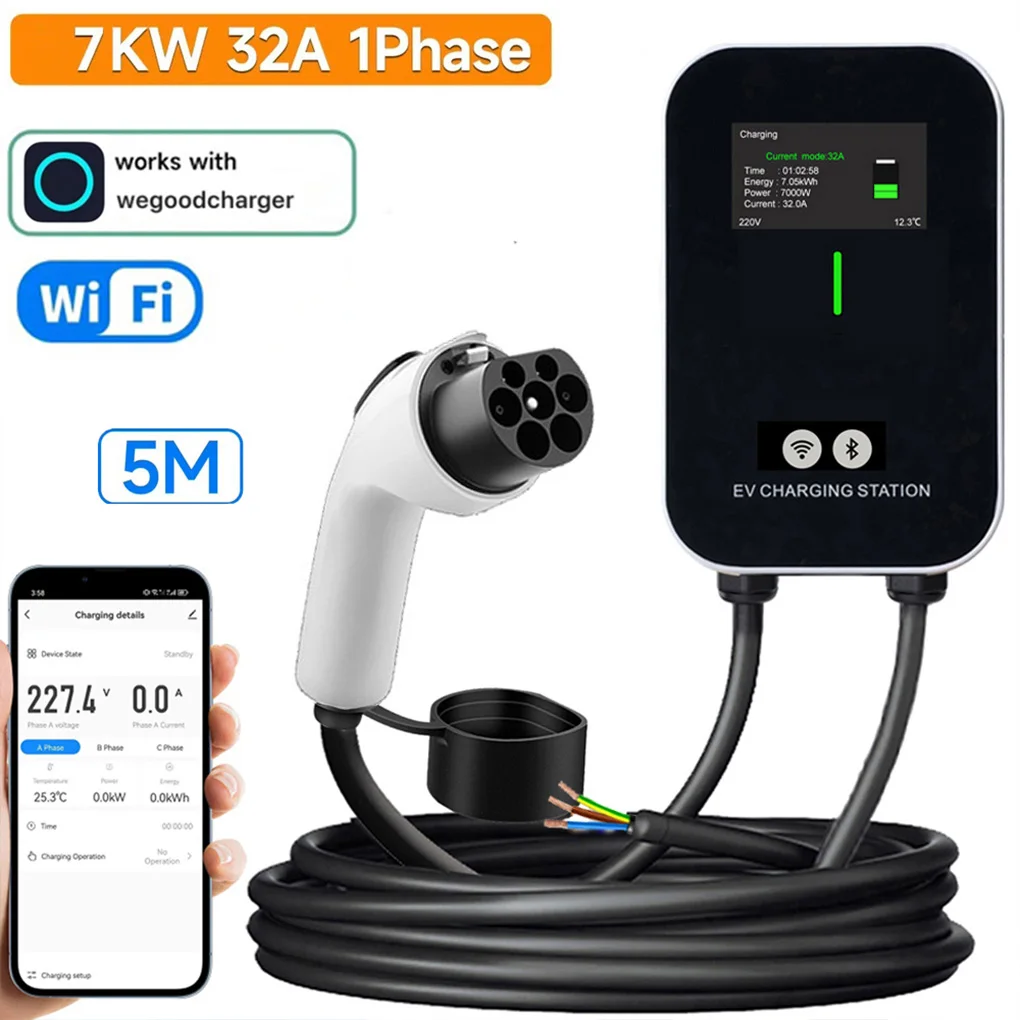 

32A 7KW GBT EV Charger Station Station With APP Control EV Wallbox Swipe Card/Plug And Play Optional APP+Plug and Play