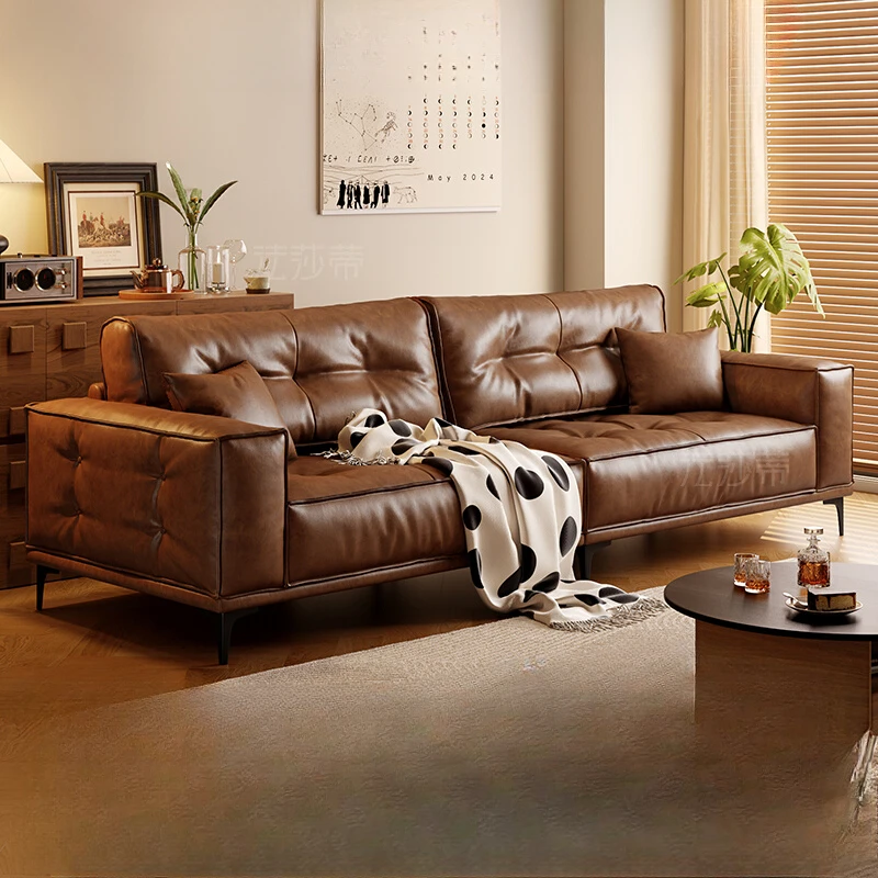 

Vintage Designer Brown Living Room Sofas Adults Villa Oversize Leather Lazy Living Room Sofas Floor Single Divano Furniture