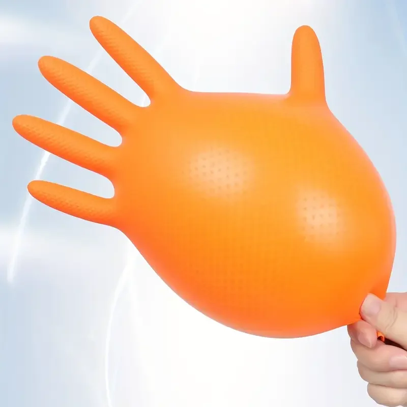 8Mil Super Duty Orange Nitrile Gloves Disposable Diamond Textured Safety Protective Work Gloves Auto Mechanic Industrial Gloves