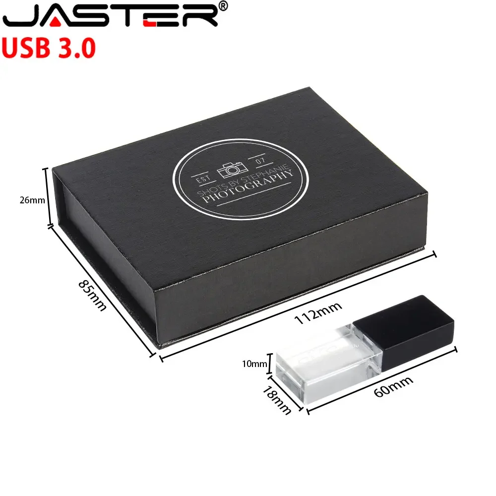 High Speed Free Custom Logo Crystal Pen Drive Black Box Real Capacity USB3.0 Flash Drives Wedding Custom Memory Stick 64G U Disk