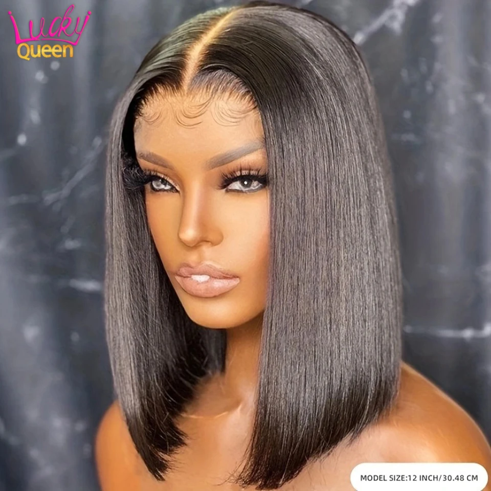 Natural Black Color Straight Human Hair Bob Wig 13x4 Lace Frontal Wig Preplucked Human Hair Wigs Ready To Go