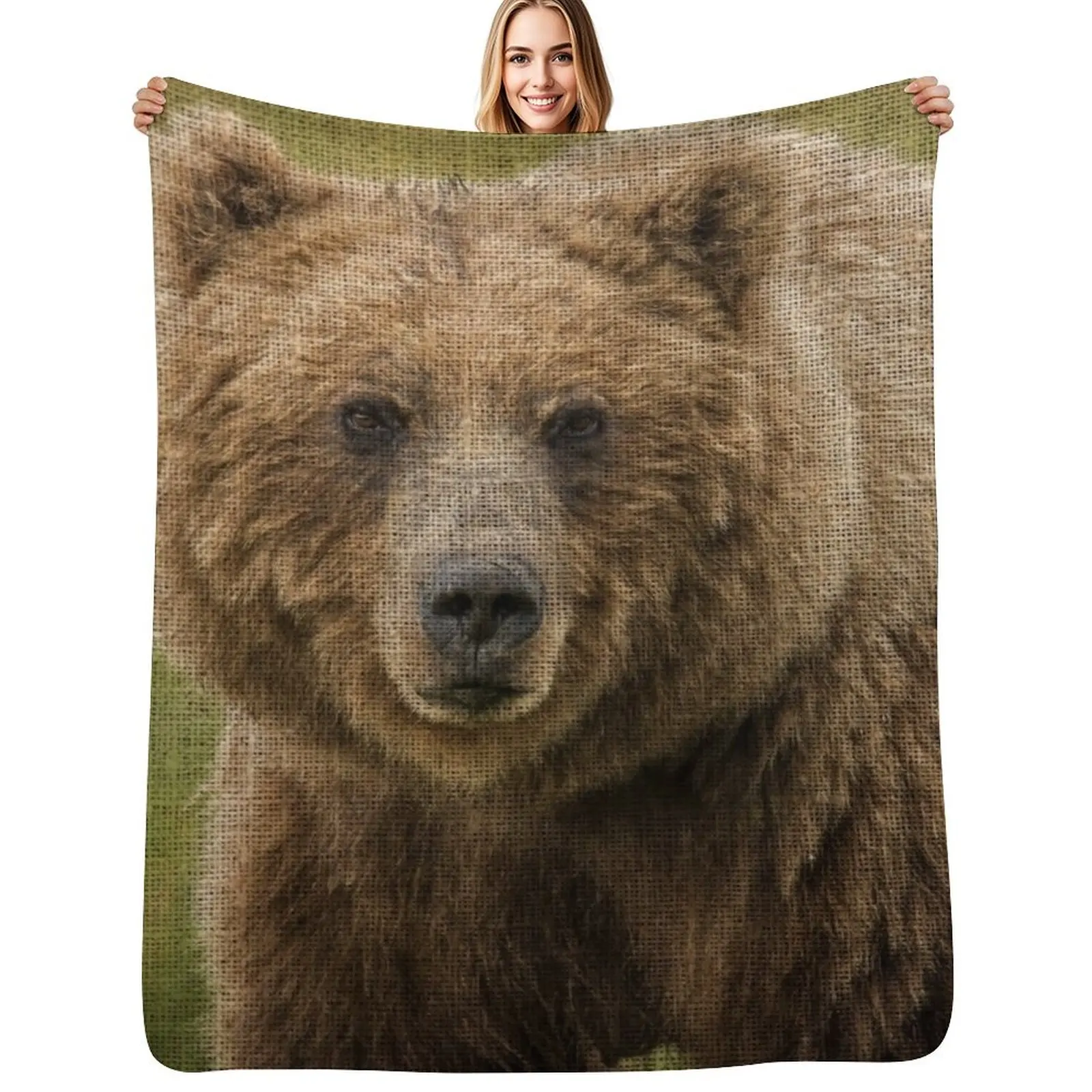 Grizzly Bear - Canvas Design Throw Blanket Soft Bedroom Blanket for Night Sleeping