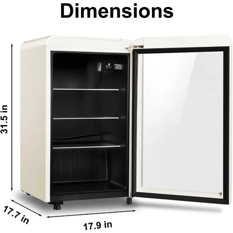 Retro Beverage Refrigerator Cooler 3.2 Cu.ft Mini Fridge with Glass Door for Soda Beer Wine Beverage Cooler Perfect for Home Ba
