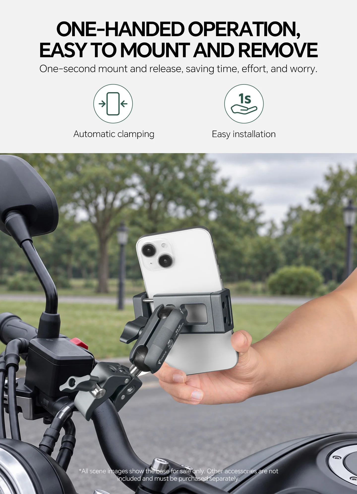 FANAUE Fahrrad-Handyhalterung mit 360°-Sicht, universelle Motorrad-Handyhalterung aus Aluminiumlegierung für RAM-Halterungen mit 1-Zoll-Kugel – Detail 2