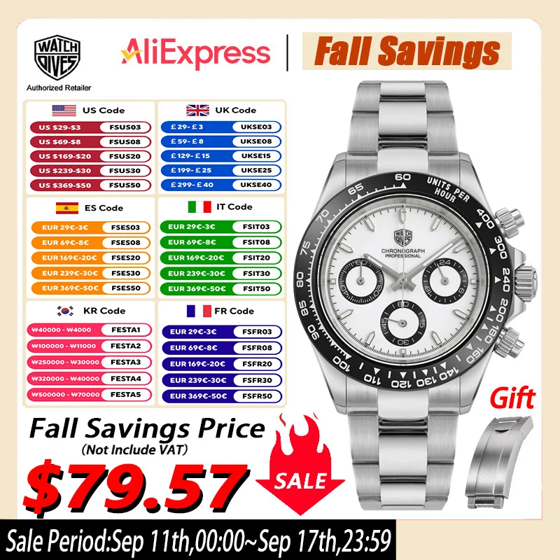 Watchdives WD16500 reloj de cuarzo VK63 movimiento Supre BGW9 reloj de pulsera luminoso 100m cristal de zafiro resistente al agua relojes de 39mm