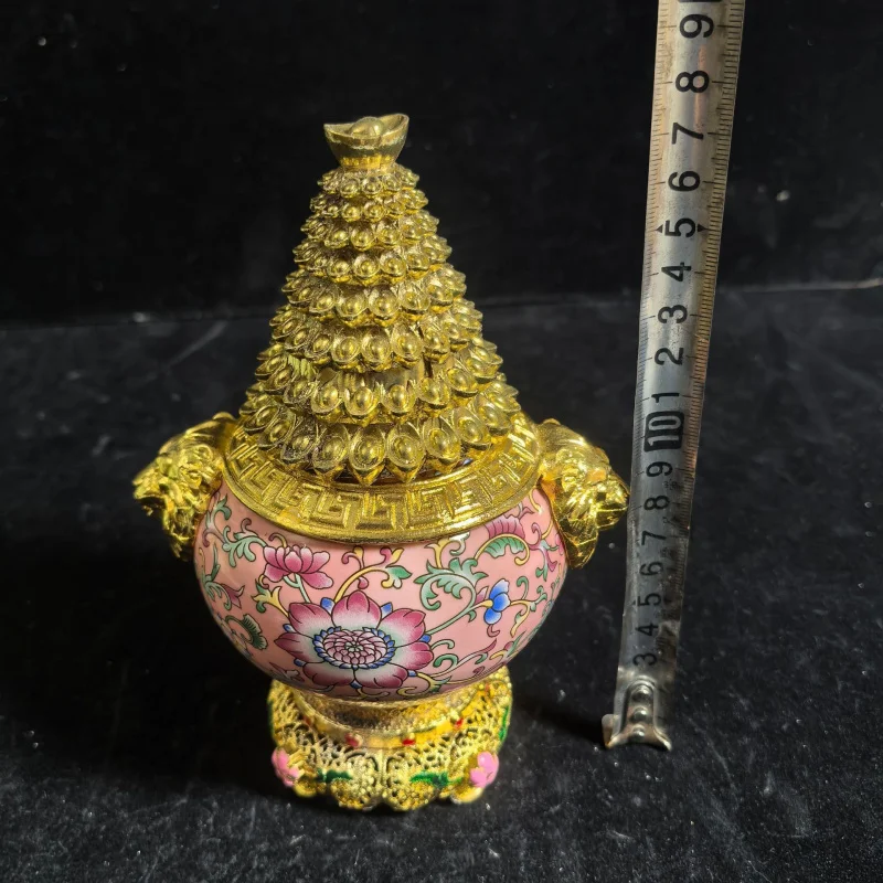 Antique Old Yuanbao Bottle Painted Craft Company Home Decoration Copper Ornament